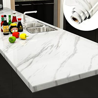 Large Size White Marble Counter Top Covers Peel and Stick Countertop Wrap for Ki $32.42