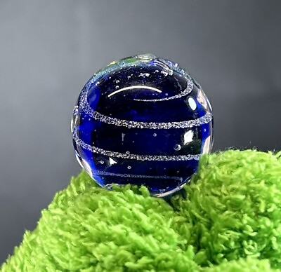 #ad Art Glass Contemporary Handmade Marble 0.98” Blue Silver Lutz Swirl $24.95