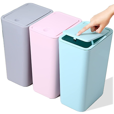 #ad #ad 3 Pack Bathroom Trash Can With Lid 2.6GAL Garbage Slim Wastebasket Kitchen Bin 2 $33.95