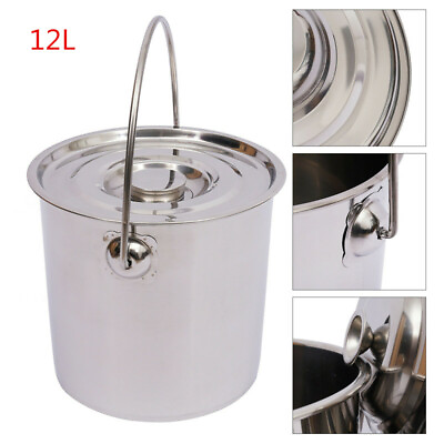 12L Kitchen Pail Milking Bucket Water Storage Bucket Container Stainless Steel $55.00