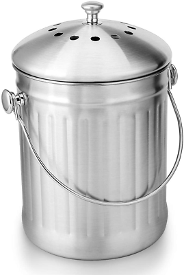 #ad COMPOST BIN Stainless Steel Bucket Pail for Kitchen Food Waste 1.3 Gallon ENLOY $47.98