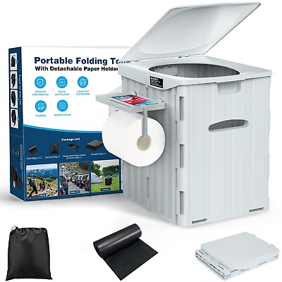 #ad Extra Large Portable Camping Toilet with Lid Phone Shelf and Paper Holder $39.99
