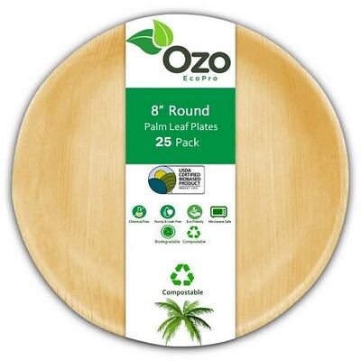 #ad Palm Leaf Plates Round 8quot; 25 Packets By Ozo EcoPro $20.54