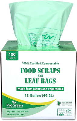 #ad ProGreen 100% Compostable Bags 13 Gallon 100 Count Extra Thick 0.87 Mil Tall $39.80
