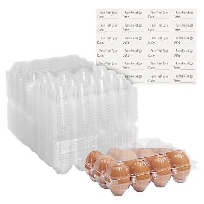 #ad 48x Egg Cartons for 1 Dozen Chicken Eggs Clear Reusable Containers with Labels $24.99
