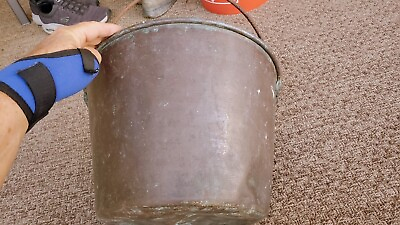 #ad Antique Solid Copper Bucket Pail Wrought Iron Handle $248.00