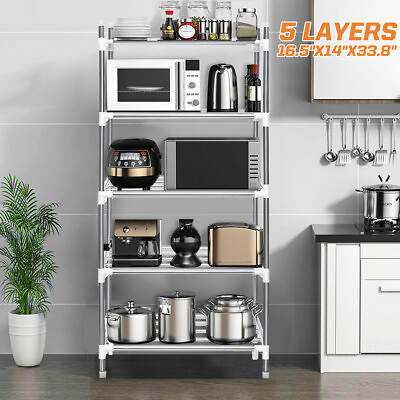 #ad 5 Layers Microwave Stand Kitchen Storage Rack Steel Shelves Adjustable Organizer $35.49