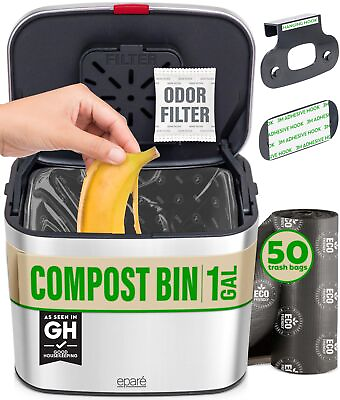 #ad Eparé Kitchen Compost Bin Countertop 1 Gallon Odorless Small Stainless Stee... $45.06