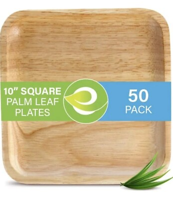 #ad 50 PACK ECO SOUL 100% Compostable Square Biodegradable 10quot; Palm Leaf Plates NEW $44.97
