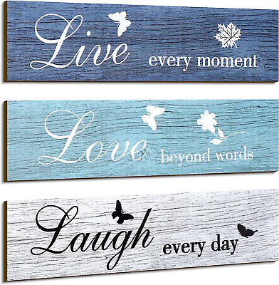 3 Pieces Rustic Wood Sign Wall Decor Live Love and Laugh Quote Sign Farmhouse Wa $22.74
