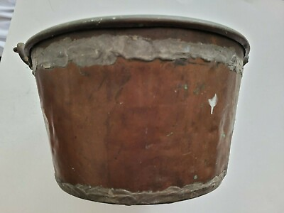 #ad Vintage Antique Copper Bucket with Solder Hand Made 12 Inches Top Diameter $29.95