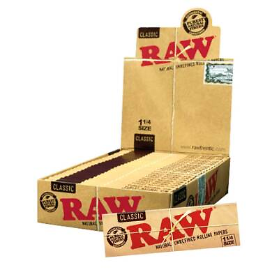 RAW Classic 1 ¼ Rolling Paper Full Box FACTORY SEALED FREE Shipping USA $18.99
