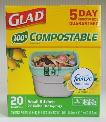 #ad 1x Glad Compostable kitchen Trash Bags 2.6 Gallon Flat Top Bags 20 count New $19.00