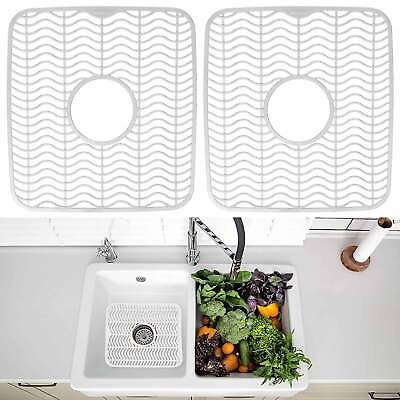 #ad #ad 2 Pc Protective Kitchen Sink Mat Dish Rack Cushion Drainer Pad White 11quot; x 12quot; $9.41