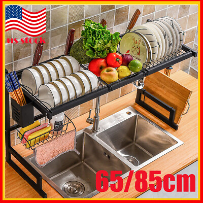 #ad #ad 2 Tier Over The Sink Dish Drying Rack Stainless Steel Kitchen Dish Drainer Black $39.75