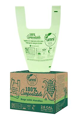 #ad UNNI 2.6 Gallon Compostable Kitchen Waste Bags 50 Count ASTM D6400 Certified $15.64