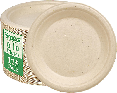 #ad #ad 125 Pack 6 Inch Paper Plates 100% Compostable Plates Heavy Duty Disposable Small $21.24