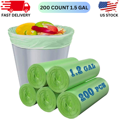 #ad 200 Count 1.2 Gallon Biodegradable Trash Bag Eco Friendly Strong amp; Durable Green $16.18