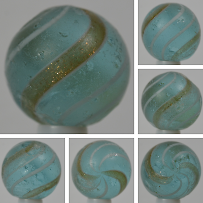 #ad Handmade Banded Lutz Marble Aqua Base Glass 3 4 in Good Cond. Germany S1272 $74.95