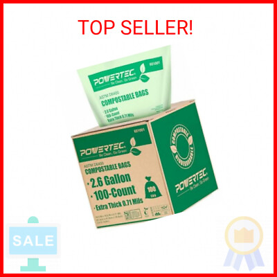 #ad POWERTEC Compostable Bags 2.6 Gallon 9.84 Liter 100 Count Extra Thick 0.71 $20.95