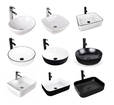 Bathroom Vessel Sink Ceramic Countertop Basin Bowl Faucet Pop Up Drain Combo $119.99