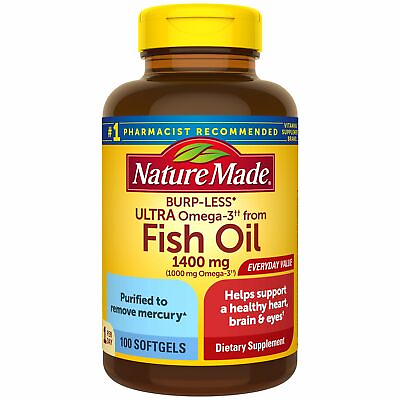 #ad Nature Made Burp Less Ultra Omega 3 Fish Oil Supplement 1400 mg Softgels 100 Ct $23.75