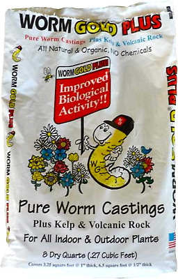 Worm Gold Plus 100% Organic Worm Castings 8qt Approx 13lbs Bag Size Impro... $33.98