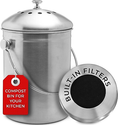 Countertop Compost Bin Kitchen 1.3 Gallon Odorless Composting Bin With Carbon Fi $17.99
