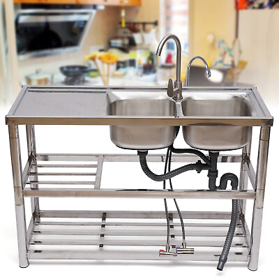 Commercial Sink Stainless Kitchen Catering Utility Sink 2 CompartmentPrep Table $260.06