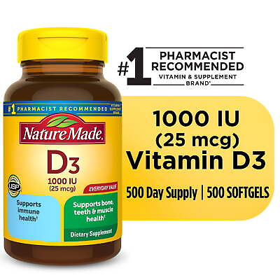#ad Nature Made Vitamin D3 1000 IU 25 mcg Softgels Bone and Immune Health Support $13.62