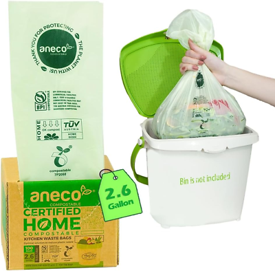 #ad 100% Compostable Trash Bags 2.6 Gallon Extra Thick Kitchen Small Compost Bags f $22.50