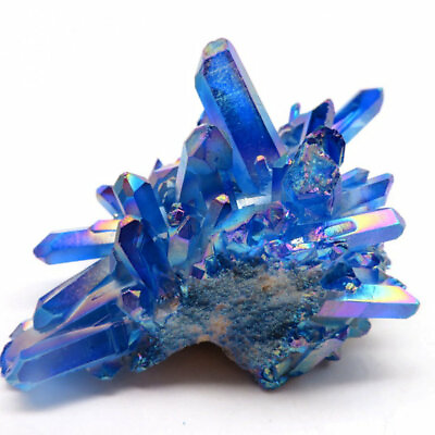Natural Aura Blue Titanium Cluster Quartz Gemstone Healing Crystal VUG Specimen $13.25