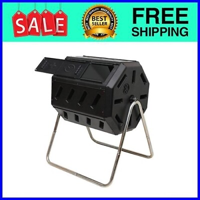 #ad FCMP Outdoor 37 Gallon Elevated Dual Chamber Tumbling Garden Composter BinBlack $68.90