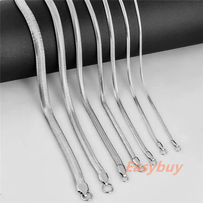 2.2 8mm Real Stainless Steel Silver Flat Snake Chain Necklace Women Men 18 36#x27;#x27; $7.20