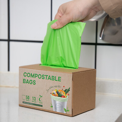 #ad 13 Gallons Compostable Trash Bags 50 Counts Kitchen Toilet Garbage Bag $25.99