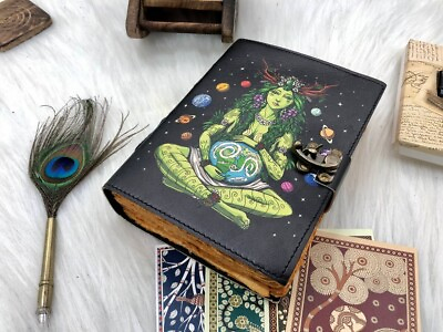 #ad mother of earth leather journal with handmade 200 deckle edge paper $56.78