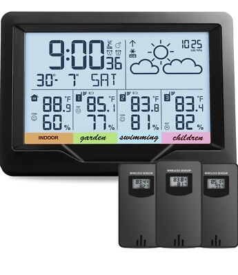 #ad Digital LCD Indoor amp; Outdoor Weather Station Clock Thermometer Wireless 3sensor $27.99