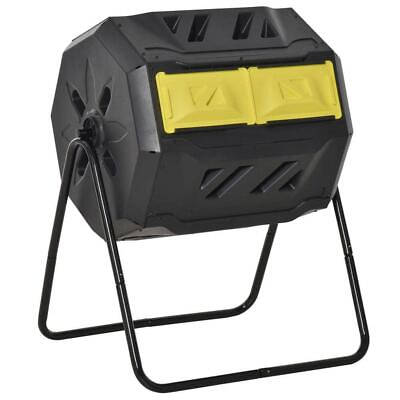 #ad Outsunny Tumbler Composter 28quot; Steel Plastic High Quality Compost Bin Yellow $75.82