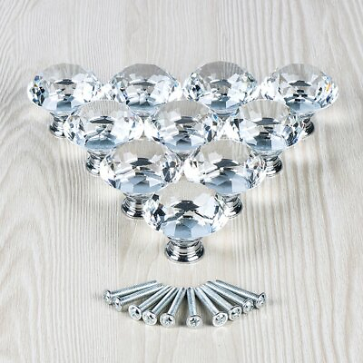 10Pcs Crystal Glass Clear Door Knob Drawer Cabinet Furniture Kitchen Handle Pull $9.91