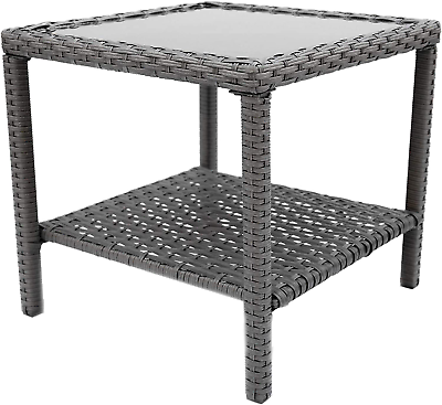 Small Outdoor Coffee Side End Table for outside Patio Storage Gray All Weather $83.21