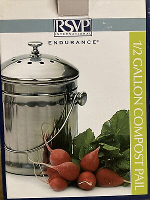 #ad RSVP International 1 2 gallon stainless steel compost pail w charcoal filters $35.00