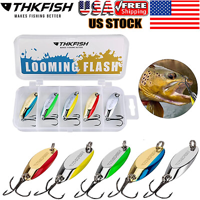 THKFISH 5Pcs Fishing Spoons Lures Fishing Hook for Trout Pike Bass Crappie $14.99