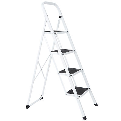 4 Steps Ladder Safety Non Slip Mat Tread Foldable Kitchen Steel Step Stool $50.58