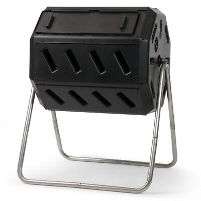 #ad FCMP Tumbling Composter 5 Cu.Ft 2 Chambers Weatherproof Outdoor Plastic Black $88.80