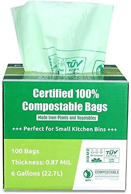 Prim ode 100% Compostable Bags 6 Gallon Food Scraps Yard Waste Bags 100 Count $37.84