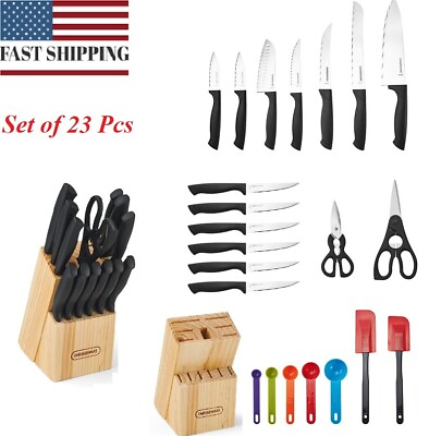 Knife Set With Block Kitchen Stainless Steel Sharpening Cutlery Knives 23 Piece $28.97