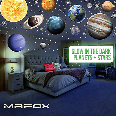 MAFOX Glow in the Dark Planets Bright Solar System Wall Stickers Sun Earth Mar $51.01