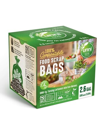 #ad 100% Compostable Bags 2.6 Gallon 100 Count Small Kitchen Food Scrap Waste Bags $21.99