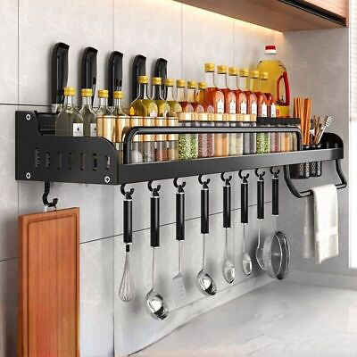 #ad Kitchen Shelf Wall mounted Spice Storage Racks Punch free Kitchen Holder Wall $38.56