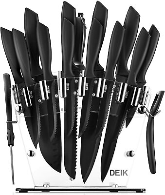 DEIK Knife Set High Carbon Stainless Kitchen Knife Set 16 PCS BLACK J1 AB112 $34.95